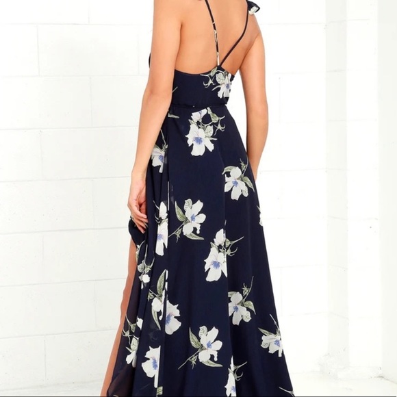 Lulus All Mine Navy Blue Floral Print High-Low Wrap Dress Size L Never Worn - Picture 4 of 9